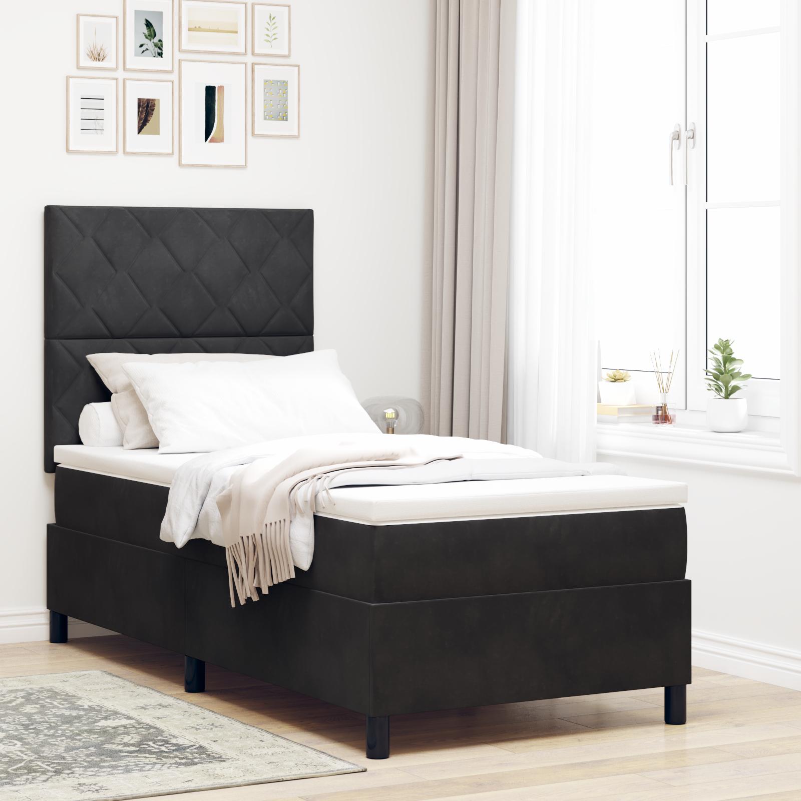 vidaXL LED Box Spring Bed med hovedgærde Sort 90 x 190 cm Fløjl