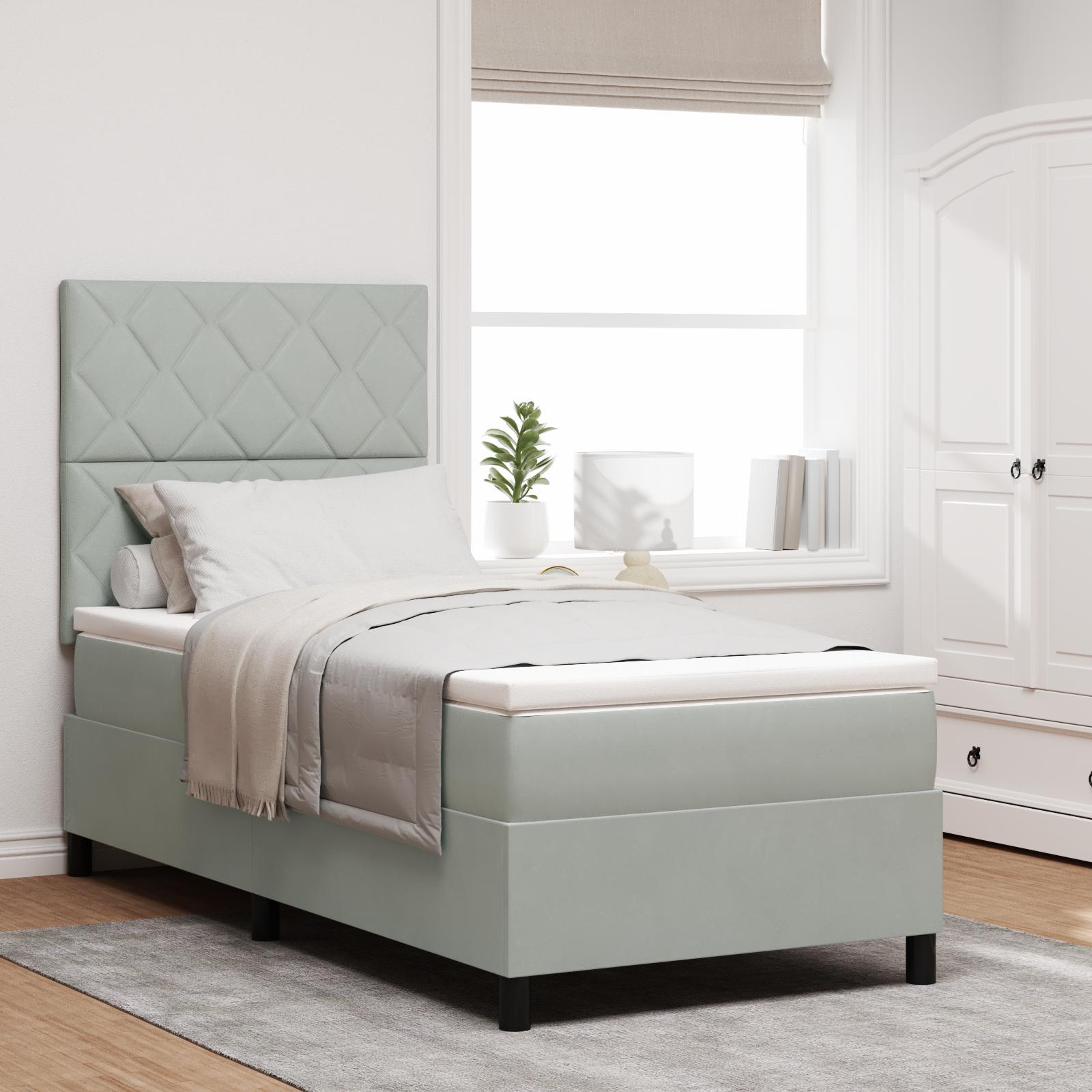 vidaXL LED Box Spring Bed med hovedgærde Lysegrå 100 x 200 cm Fløjl
