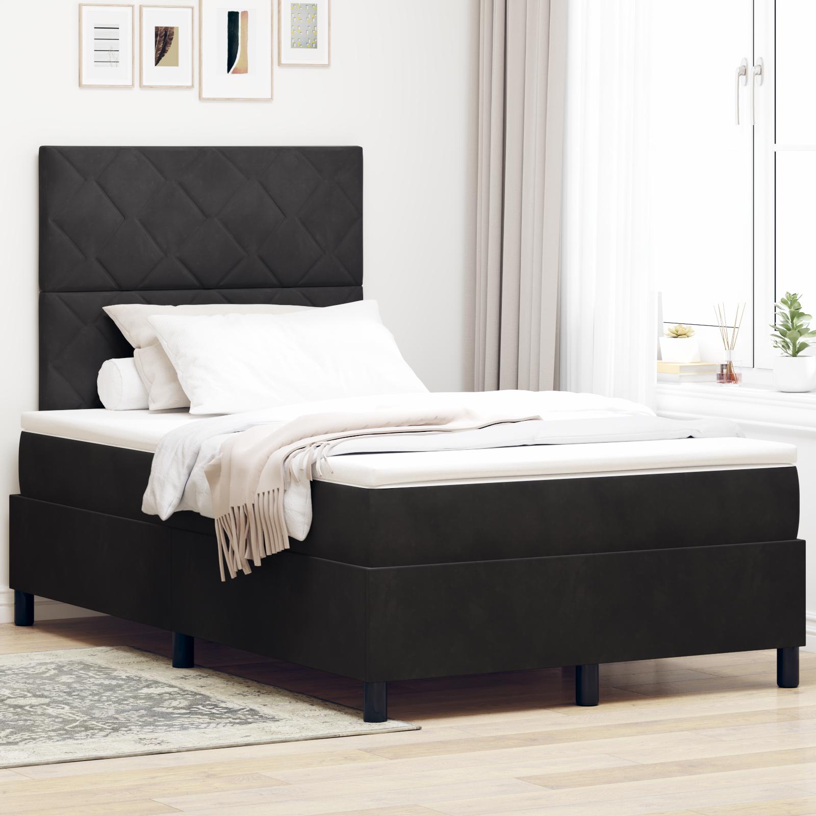 LED Box Spring Bed med madras Sort 120 x 190 cm Stof