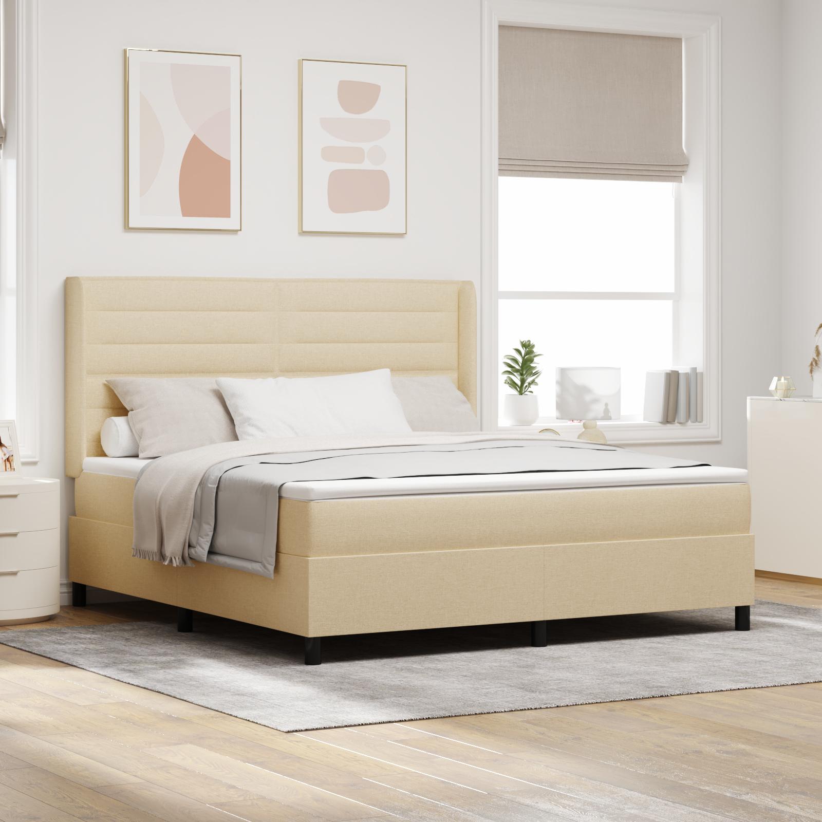 LED Box Spring Bed med madras Creme 180 x 200 cm Stof