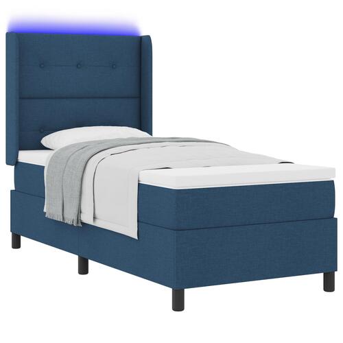 Box Spring Seng med Madras & LED Blå 90x190 cm Stof