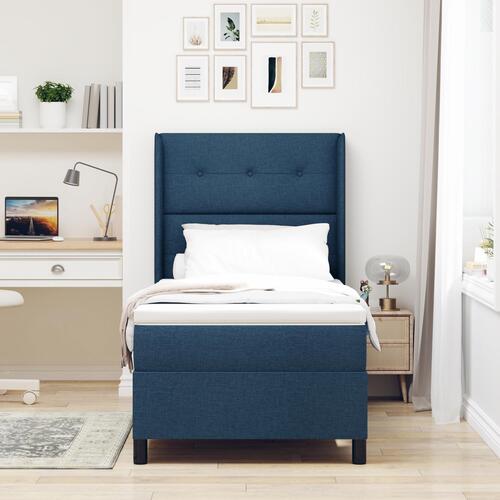Box Spring Seng med Madras & LED Blå 90x190 cm Stof