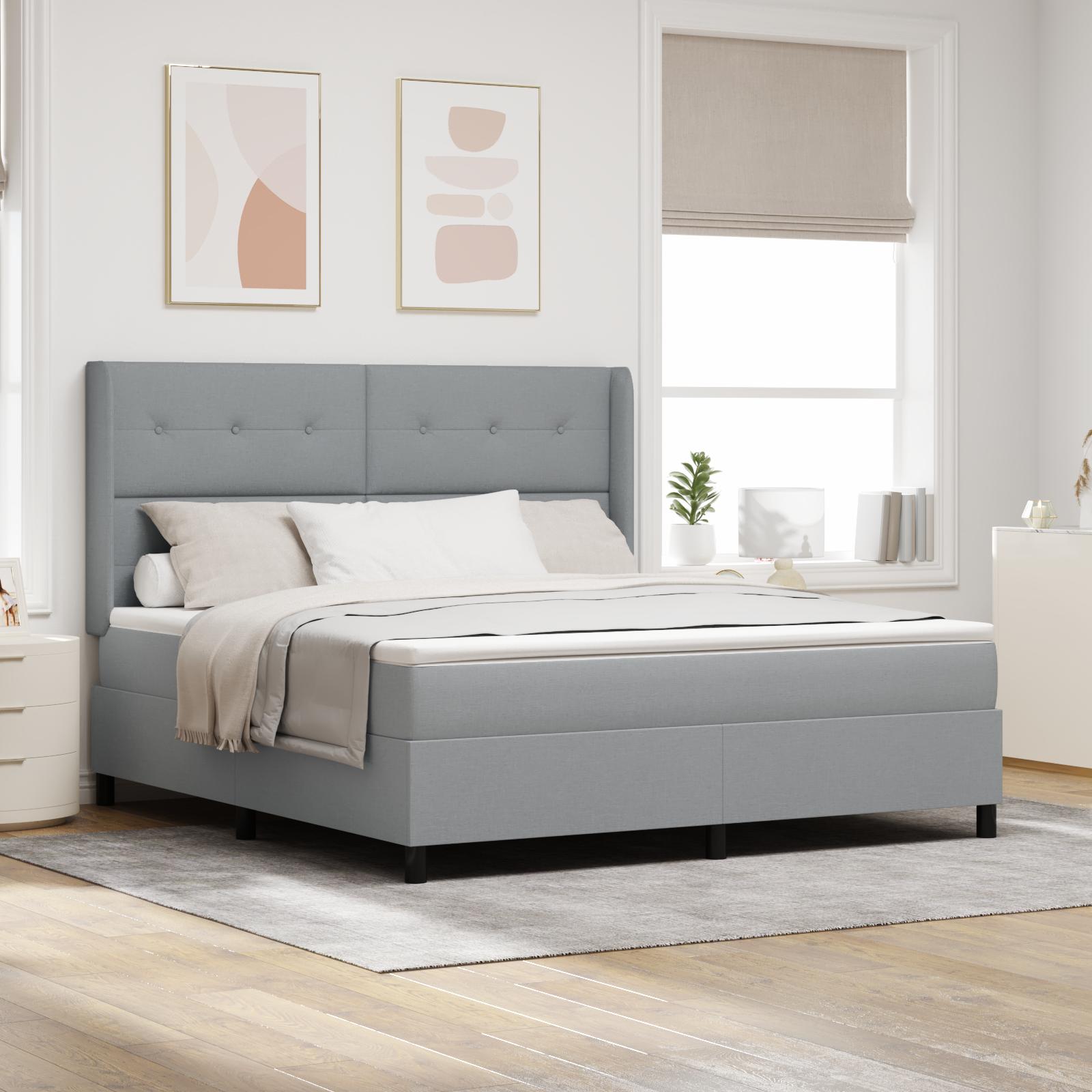 LED Box Spring Bed med madras Lysegrå 180 x 200 cm Stof