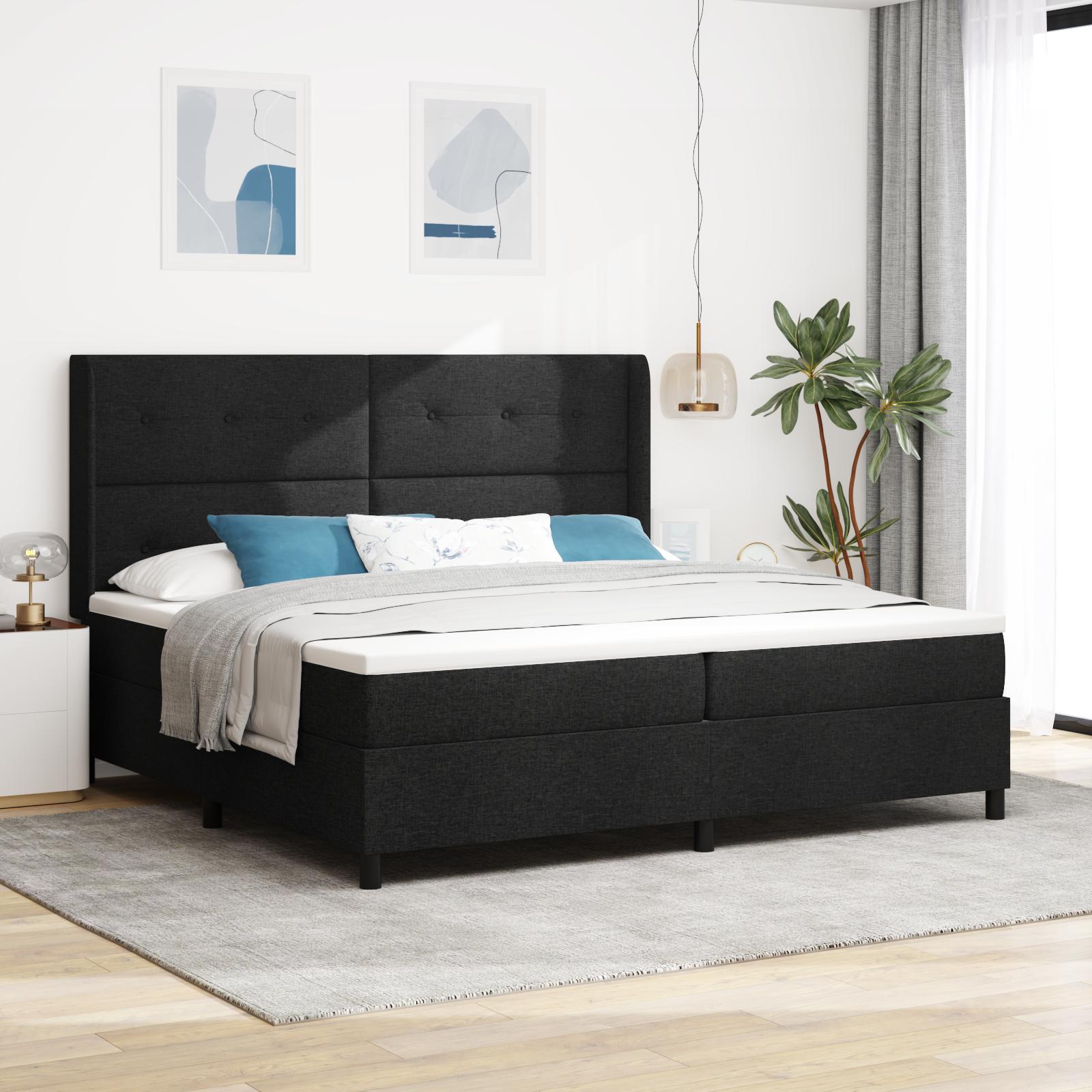 vidaXL LED Box Spring Bed med hovedgærde Sort 200 x 200 cm Stof