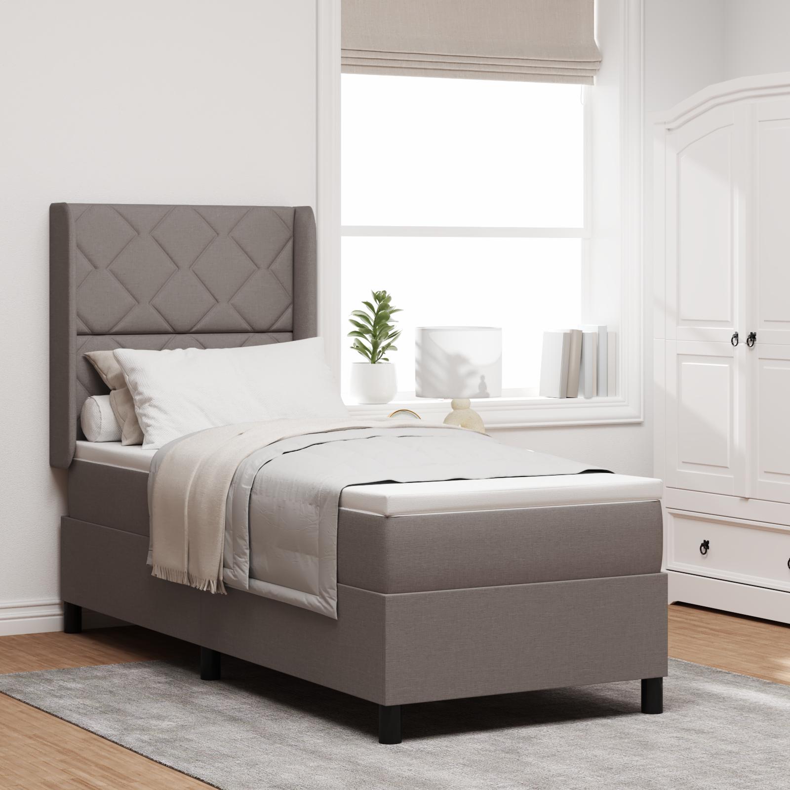LED Box Spring Bed med madras Gråbrun 80 x 200 cm Stof