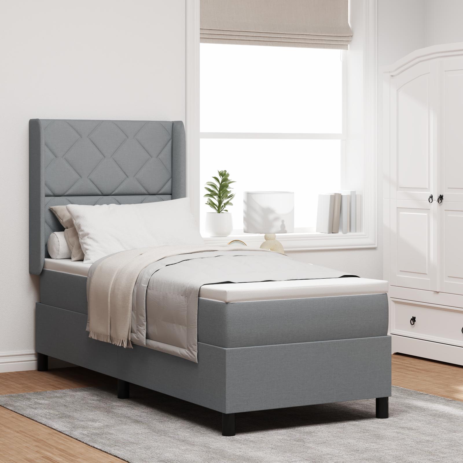 vidaXL LED Box Spring Bed med hovedgærde Lysegrå 90 x 190 cm Stof