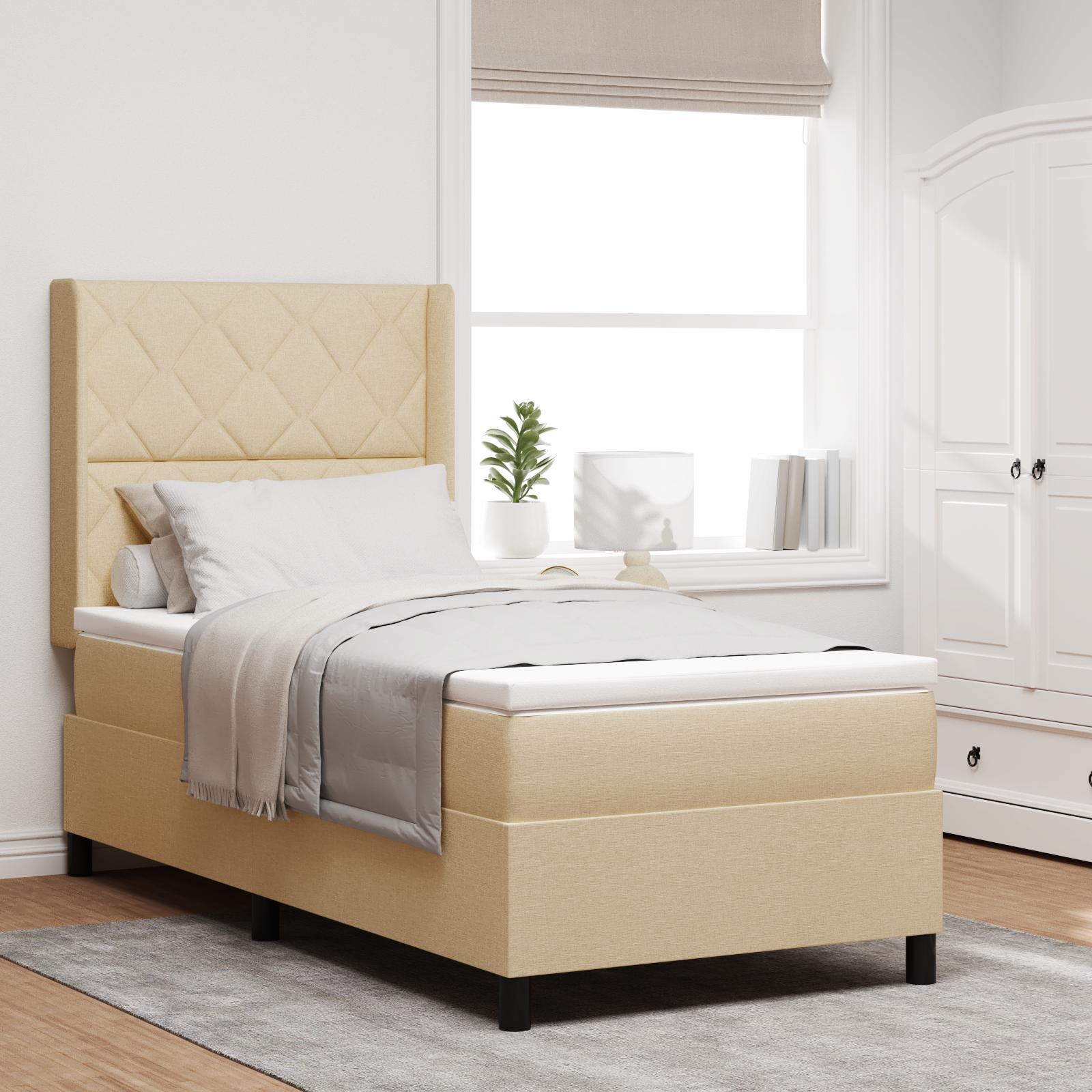 LED Box Spring Bed med madras Creme 100 x 200 cm Stof
