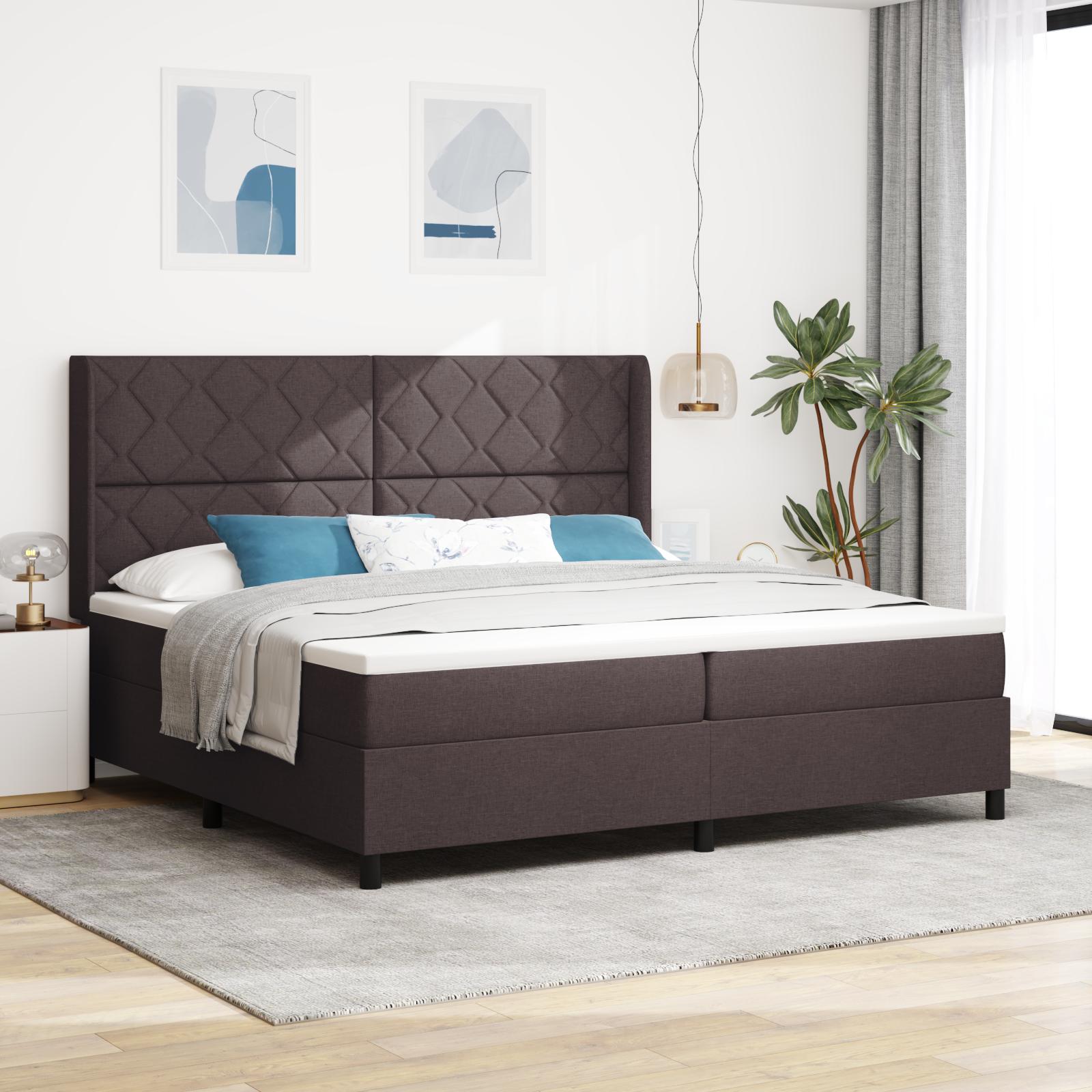 LED Box Spring Bed med madras Mørk Brun 200 x 200 cm Stof