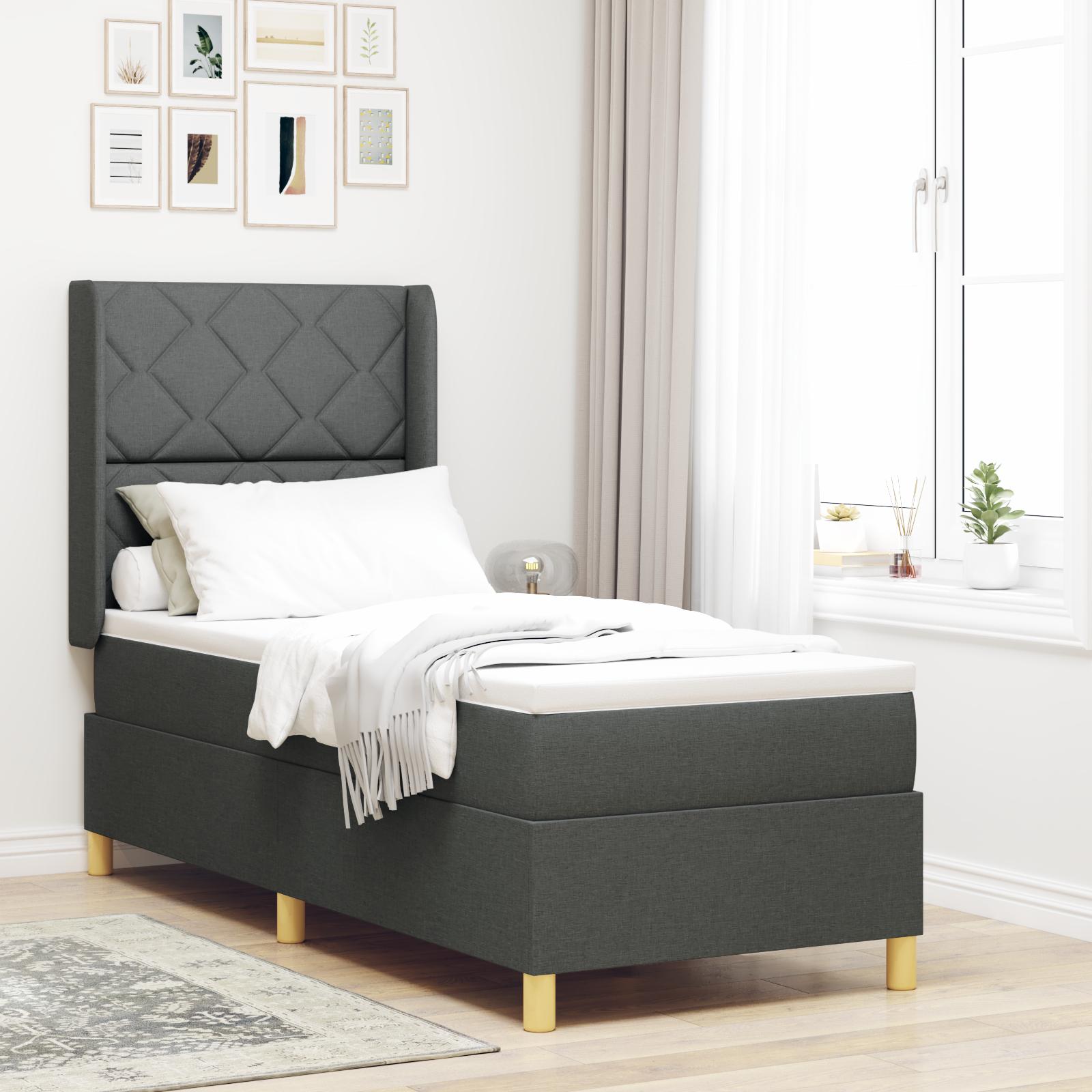 Box spring seng med LED-lysstrimler Grå 80 x 200 cm Stof