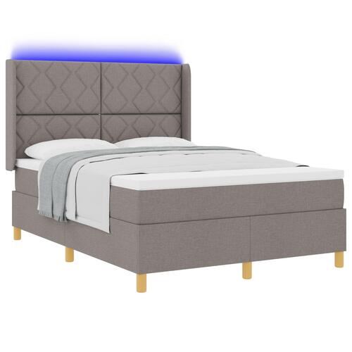 Boxspring Seng med Madras & LED Taupe 140x190 cm Stof