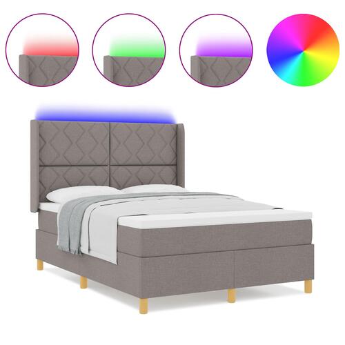 Boxspring Seng med Madras & LED Taupe 140x190 cm Stof