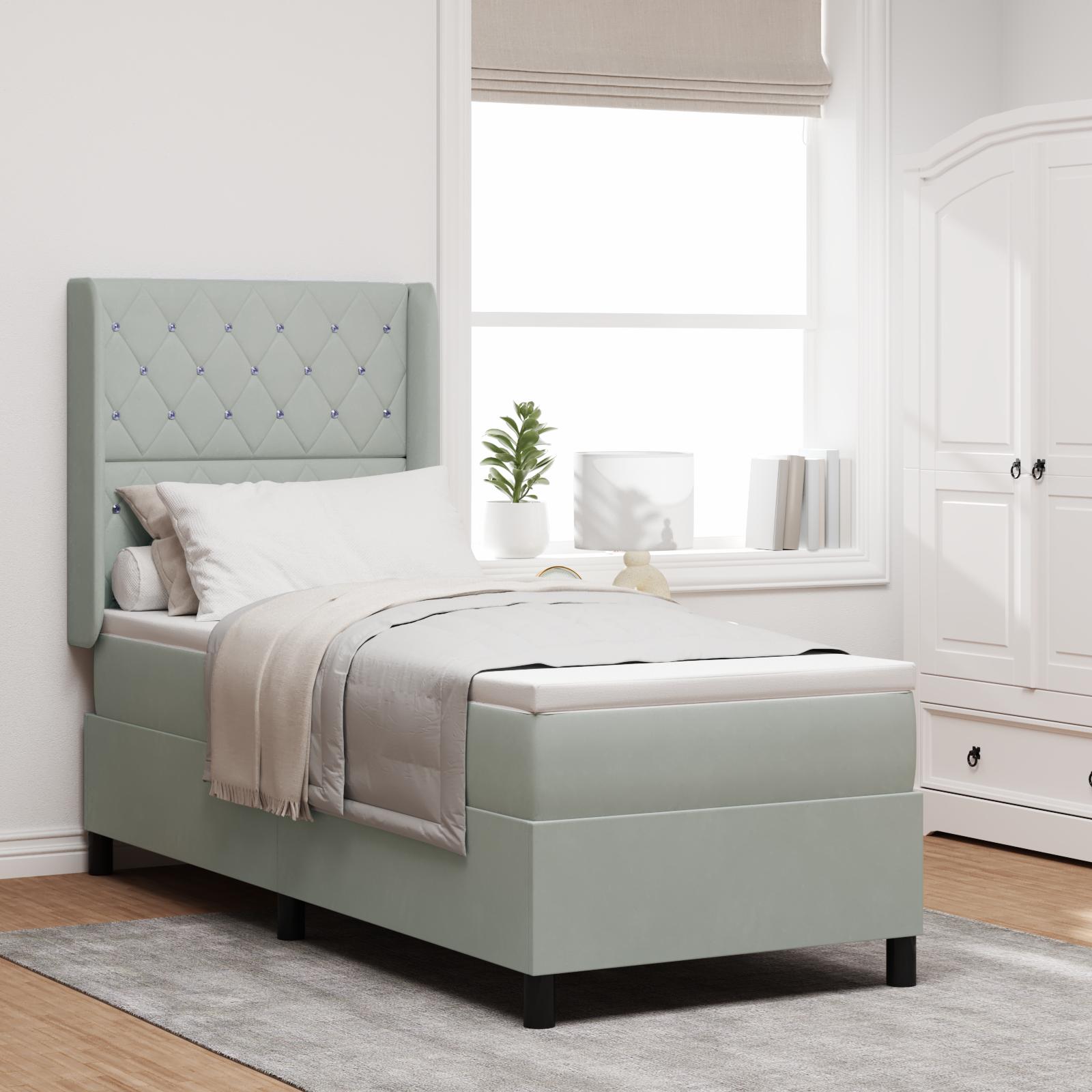Led Boxspring Seng Med Madras Argyle Lysegrå 80 X 200 Cm Fløjl