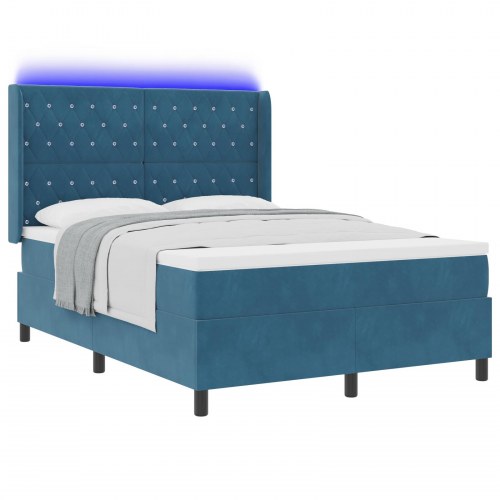 LED boxspring seng med madras Argyle Blå 140 x 190 cm Fløjl