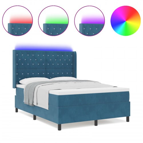 LED boxspring seng med madras Argyle Blå 140 x 190 cm Fløjl