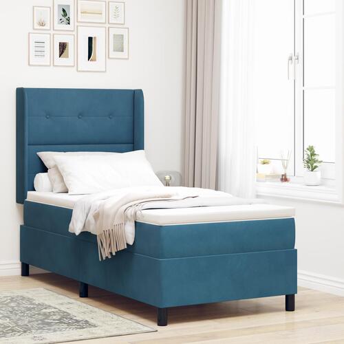 Boxspring Seng med Madras & LED Mørkeblå 100x200 cm Fløjl