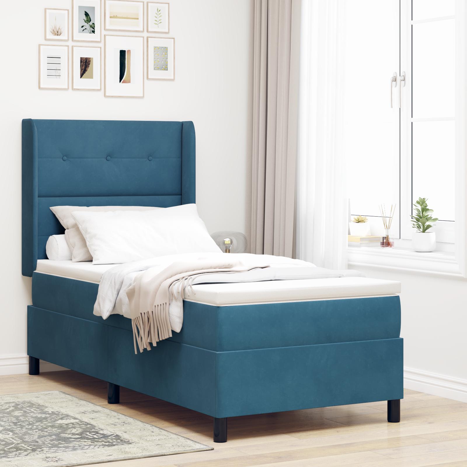 Boxspring Seng med Madras & LED Mørkeblå 100x200 cm Fløjl