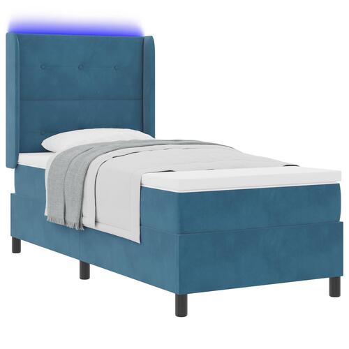 Boxspring Seng med Madras & LED Mørkeblå 100x200 cm Fløjl