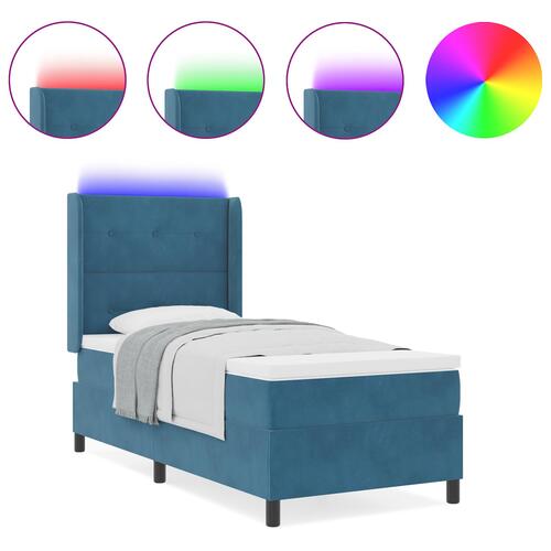 Boxspring Seng med Madras & LED Mørkeblå 100x200 cm Fløjl