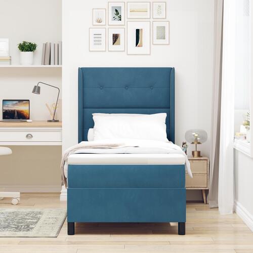 Boxspring Seng med Madras & LED Mørkeblå 100x200 cm Fløjl