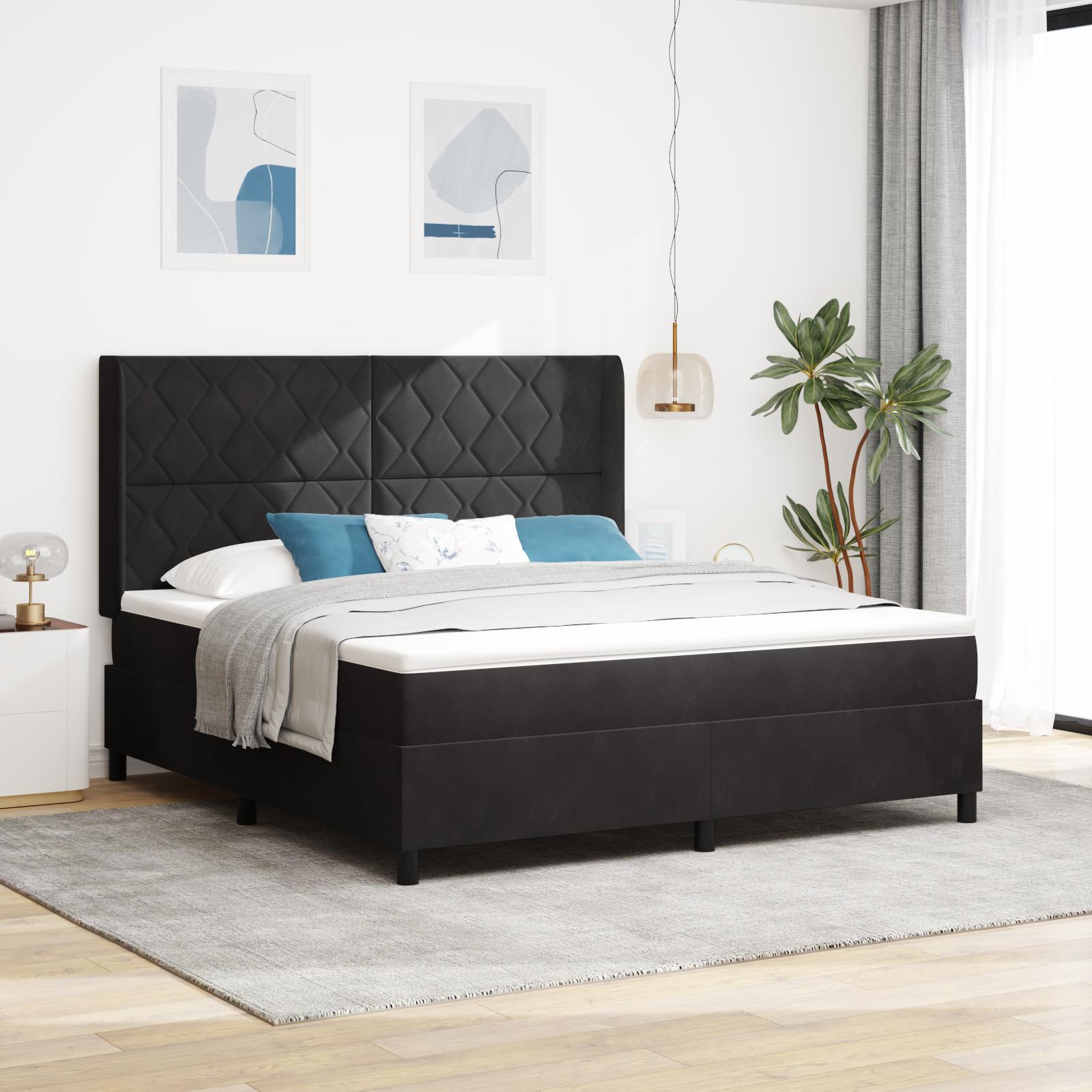 Kontinentalseng med LED-lysstrimler 180 x 200 cm i sort fløjl