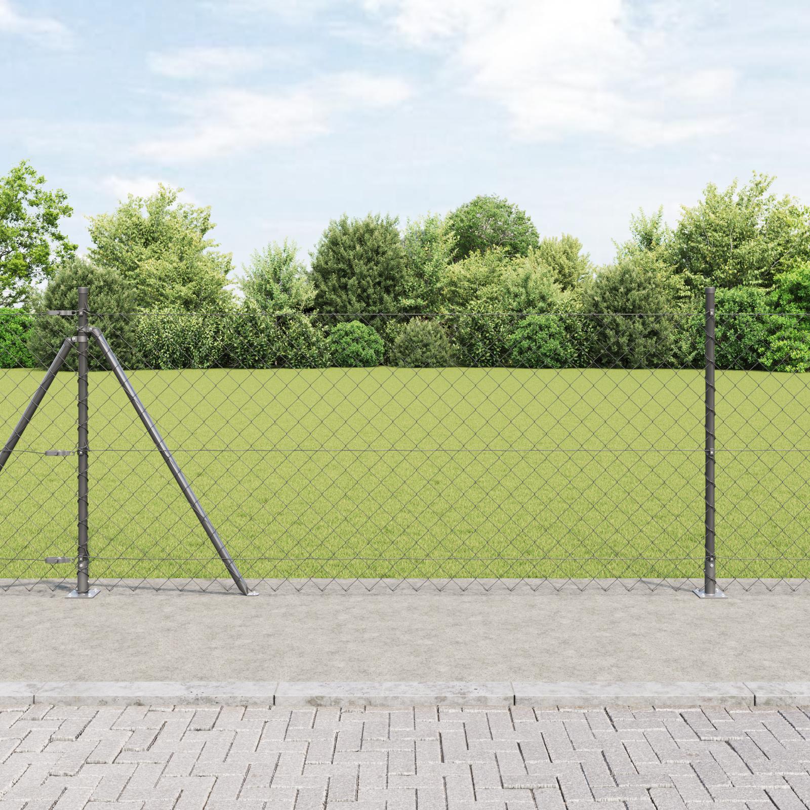 Kædehegn med Pæle Grå 1 x 10 m Stål