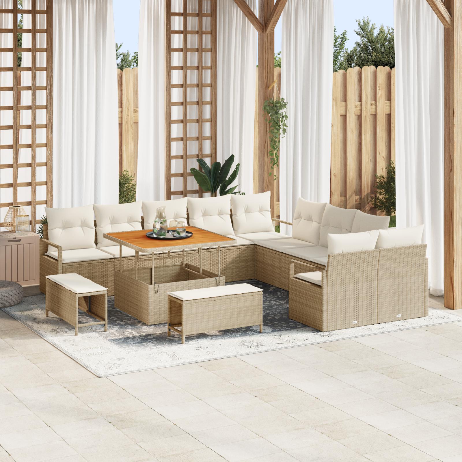 Havesofa Sæt med pude 13 stk Beige Poly rattan