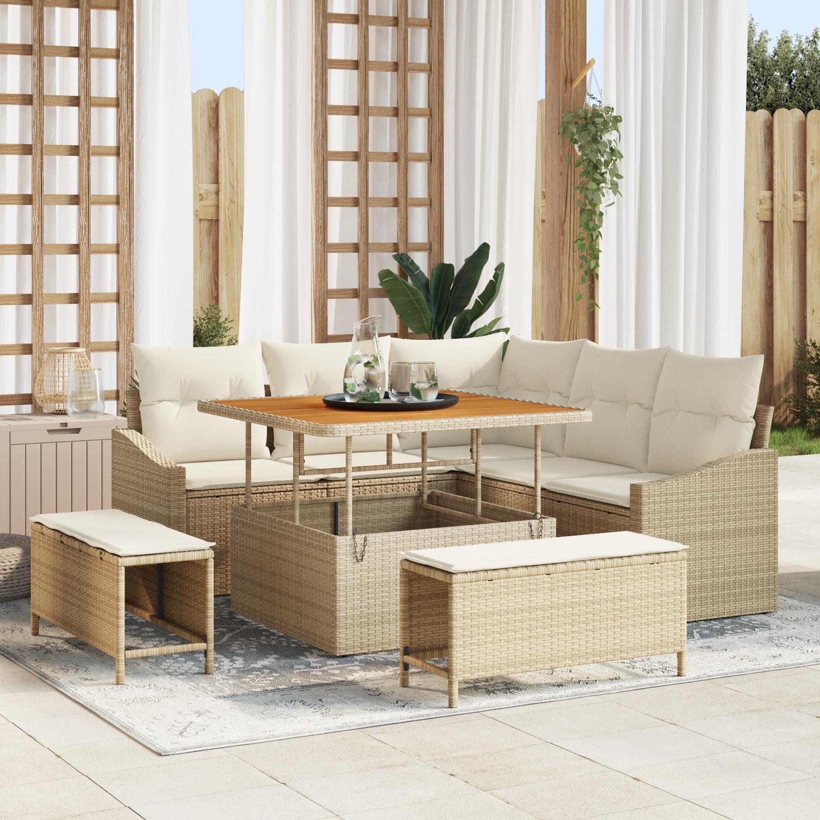 Havesofa Sæt med pude 8 stk Beige Poly rattan