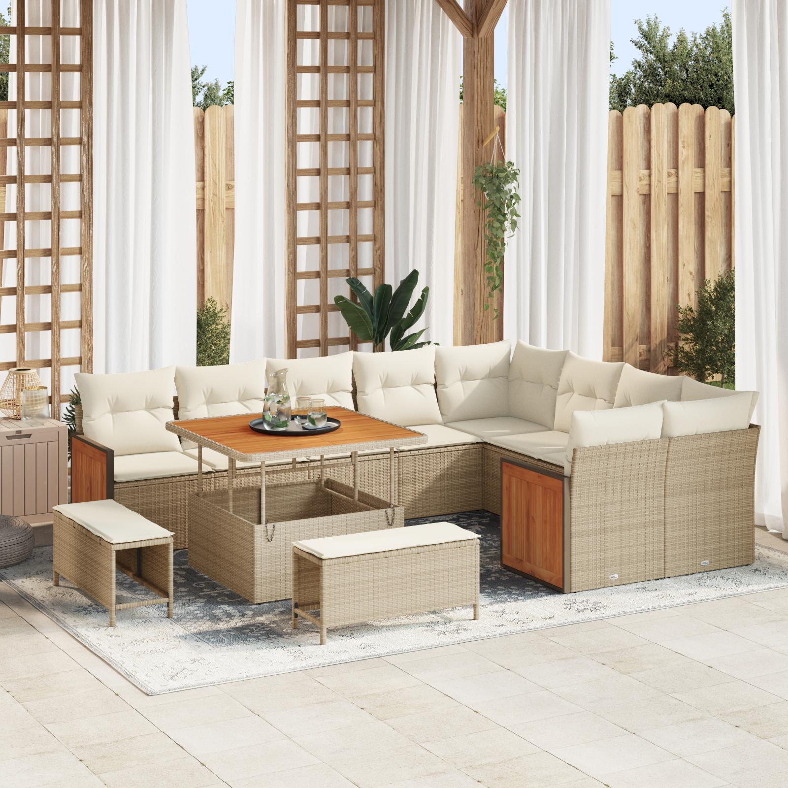 Havesofa sæt 12 stk med puder, beige og creme