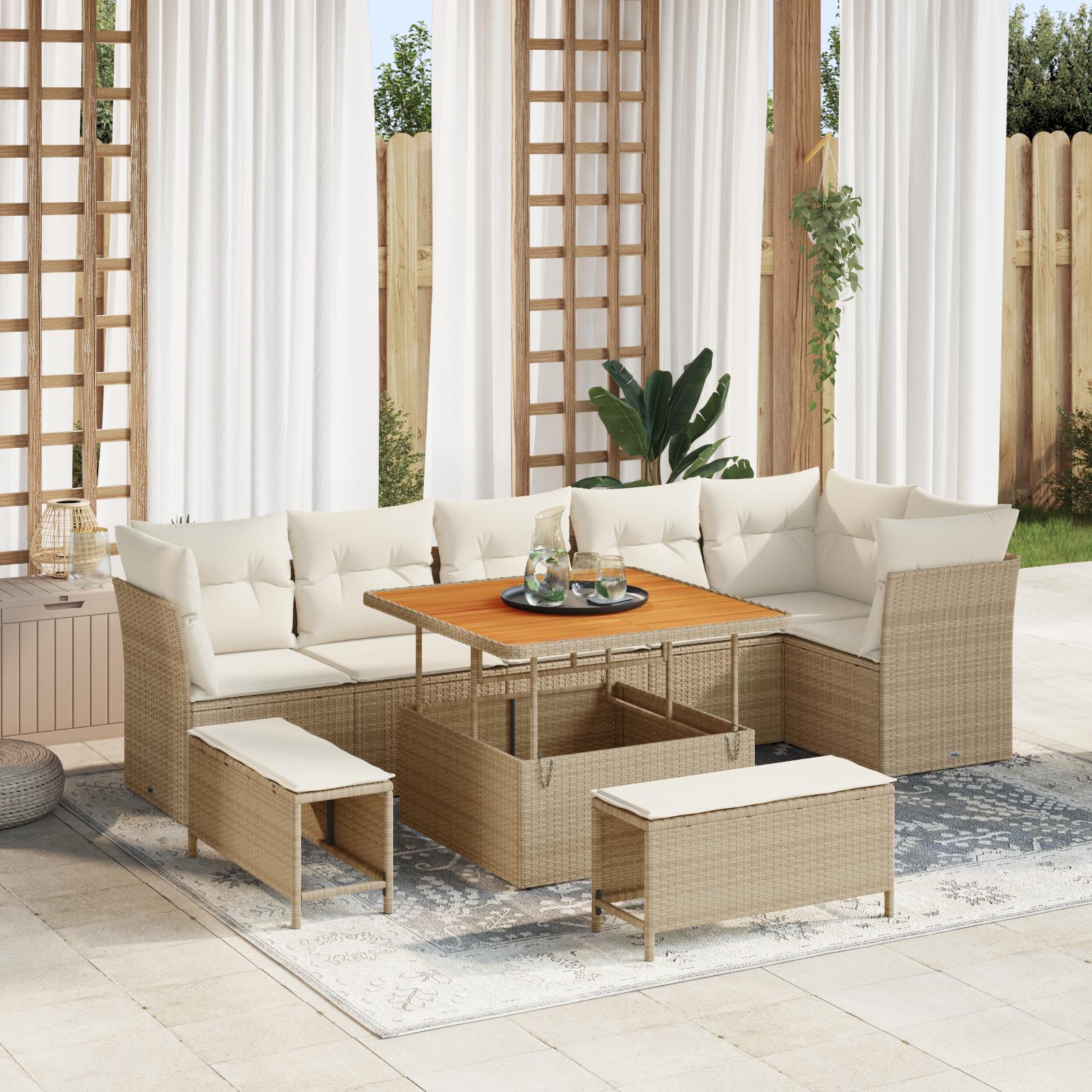Havesofa Sæt 9 stk beige og cremefarvet 100 x 100 x 71 cm