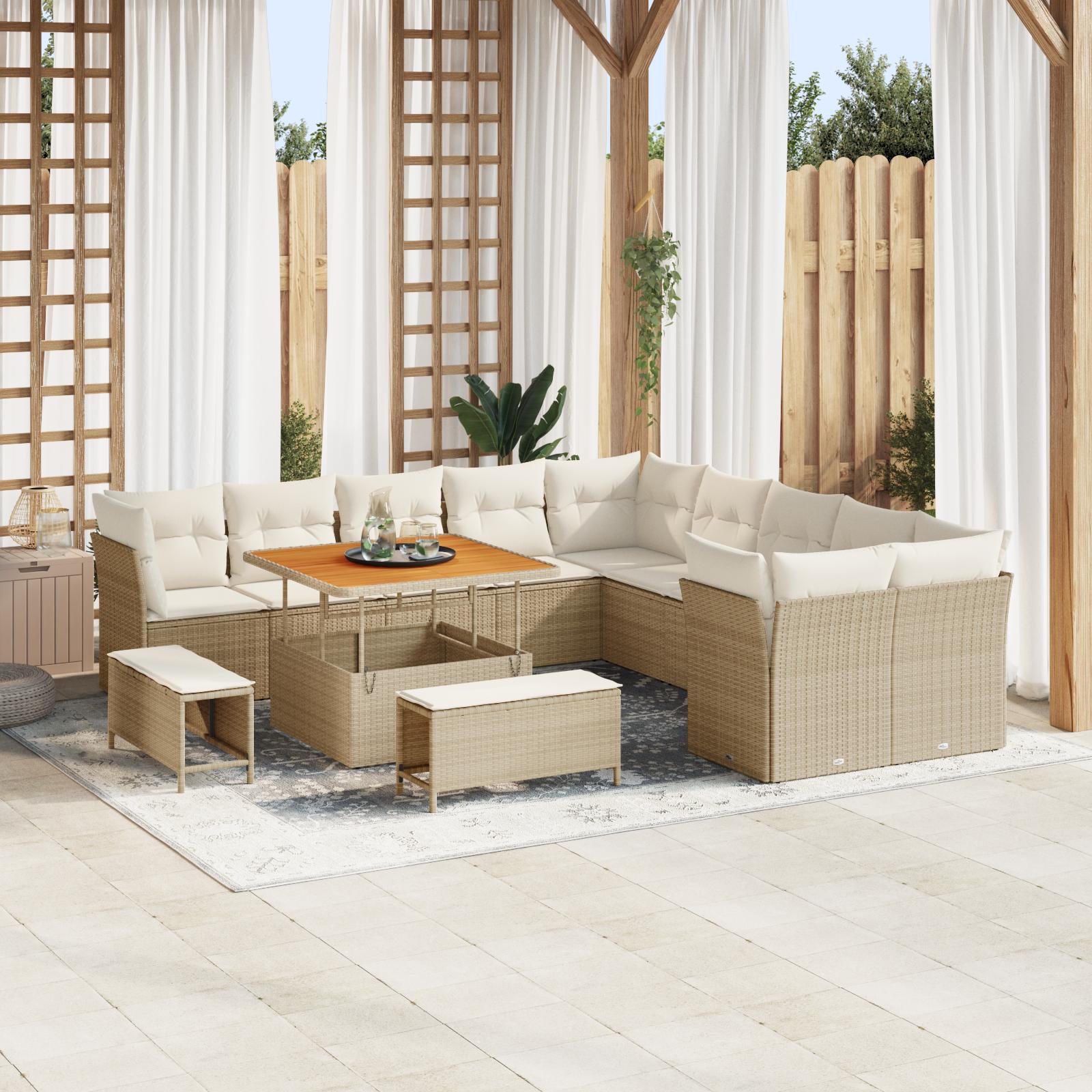 Havesofa Sæt 13 stk beige og cremefarvet 100 x 100 x 71 cm