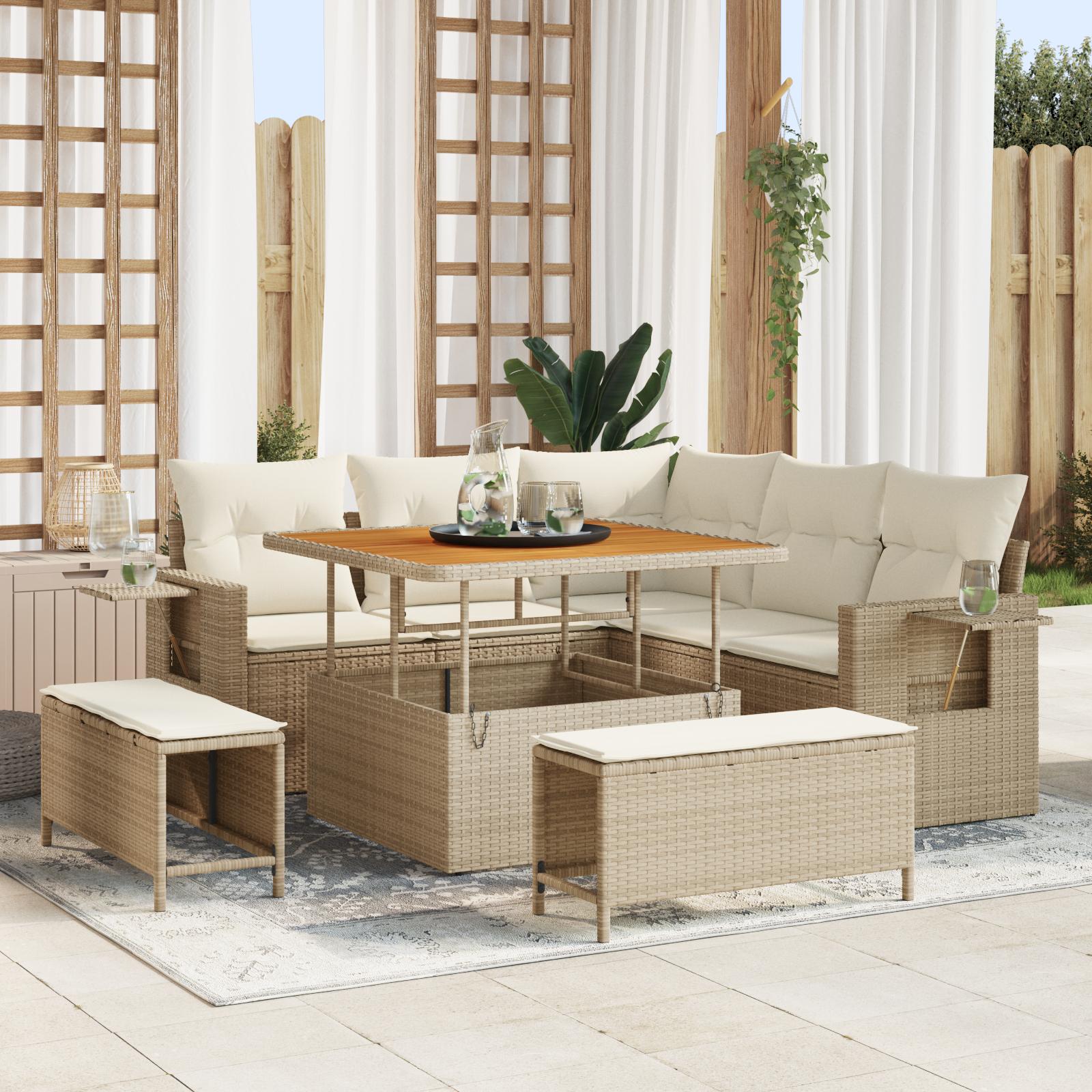 Havesofa Sæt 8 stk beige og cremefarvet 100 x 100 x 71 cm