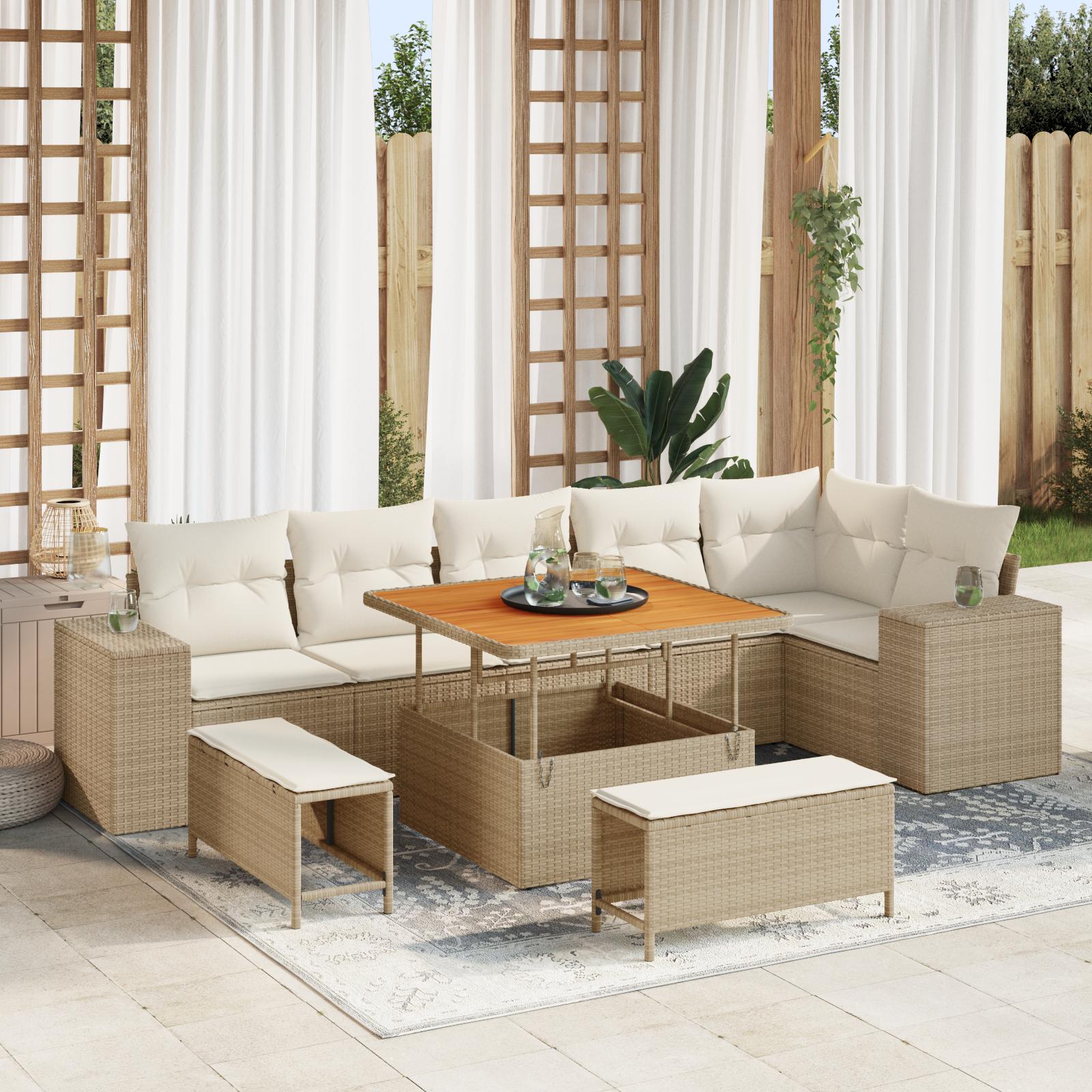 Havesofa Sæt med pude 9 stk Beige og creme 100 x 100 x 71 cm