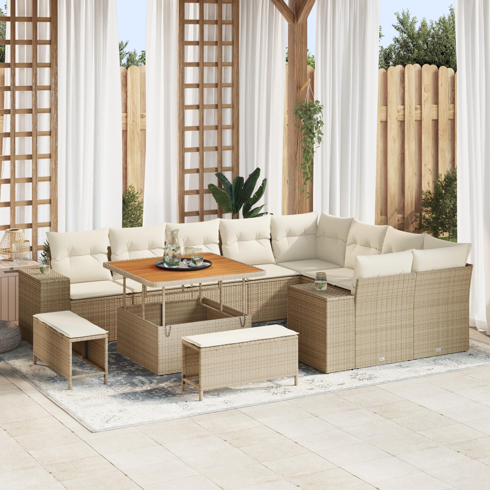 Havesofa Sæt med pude 12 stk Beige og creme 100 x 100 x 71 cm