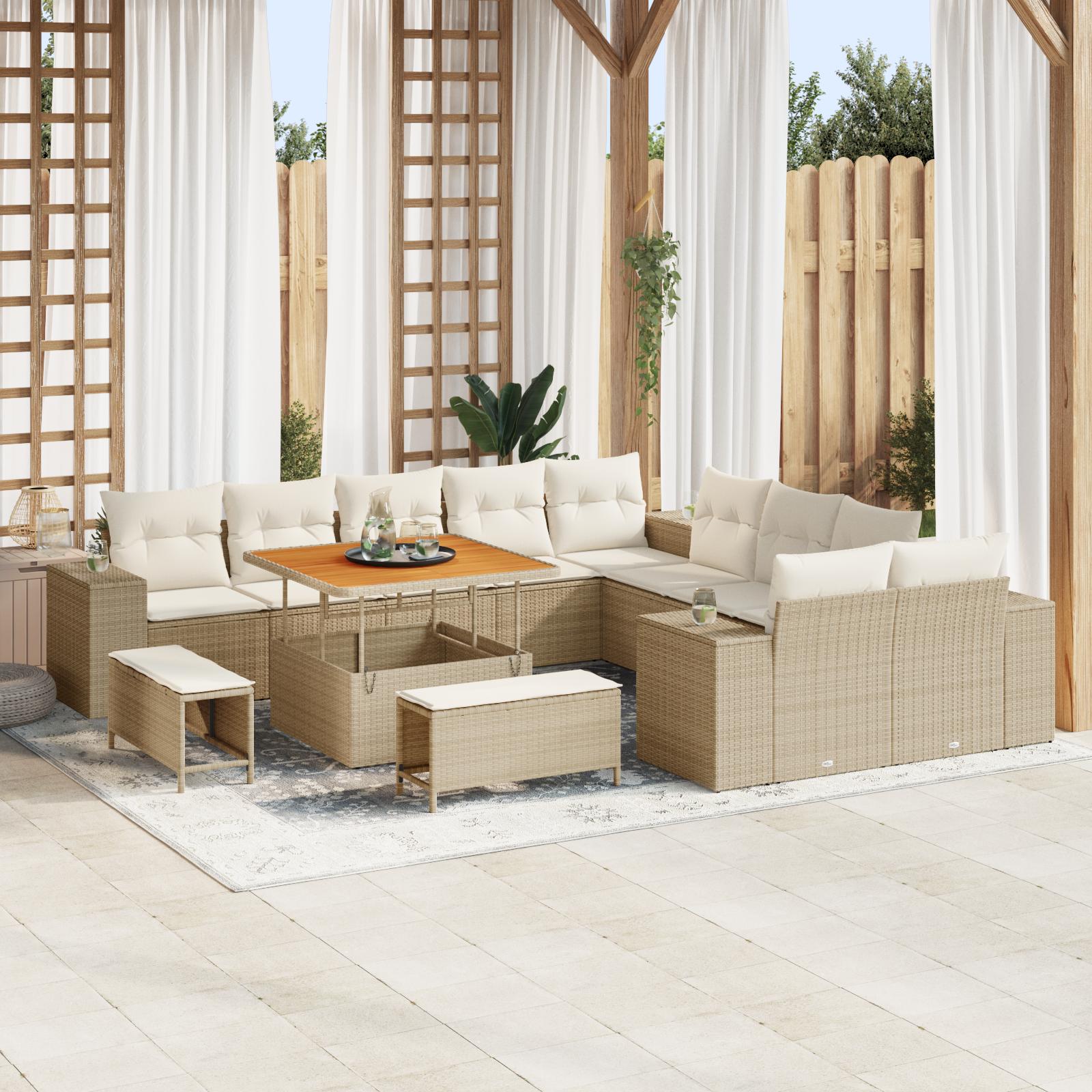 Havesofa Sæt med pude 13 stk Beige og creme 100 x 100 x 71 cm
