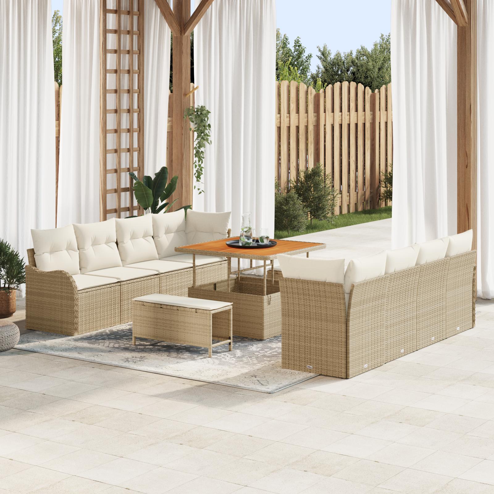 Havesofa Sæt med pude 11 stk Beige og creme 100 x 100 x 71 cm
