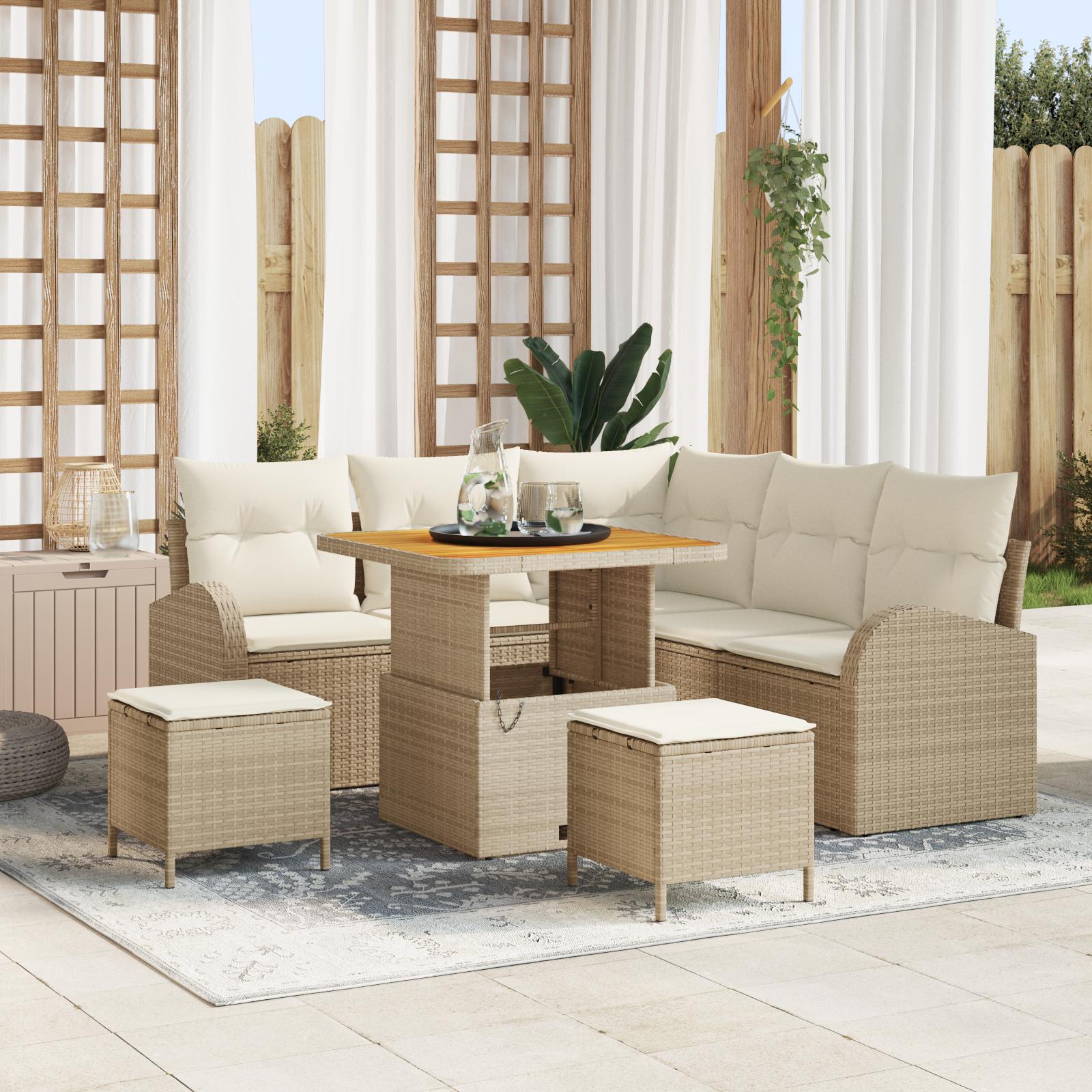 Havesofa Sæt med pude 8 stk Beige og creme 100 x 100 x 71 cm