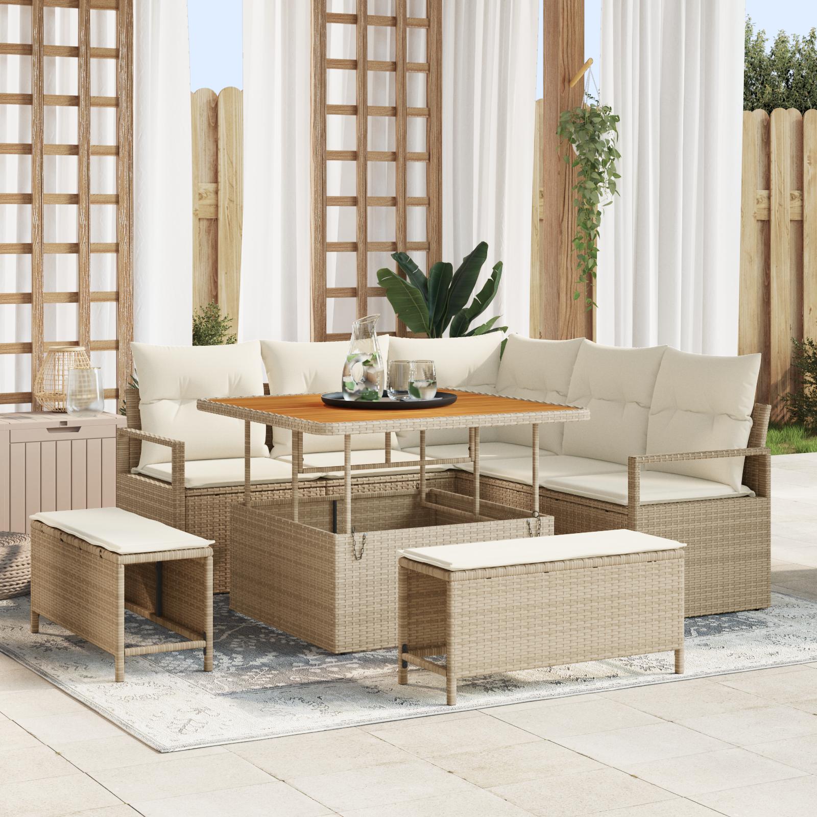 Havesofa Sæt med pude 8 stk Beige og creme 100 x 100 x 71 cm