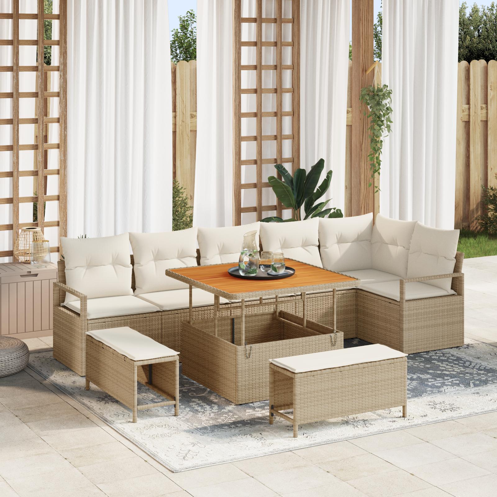 Havesofa Sæt med pude 9 stk Beige og creme 100 x 100 x 71 cm