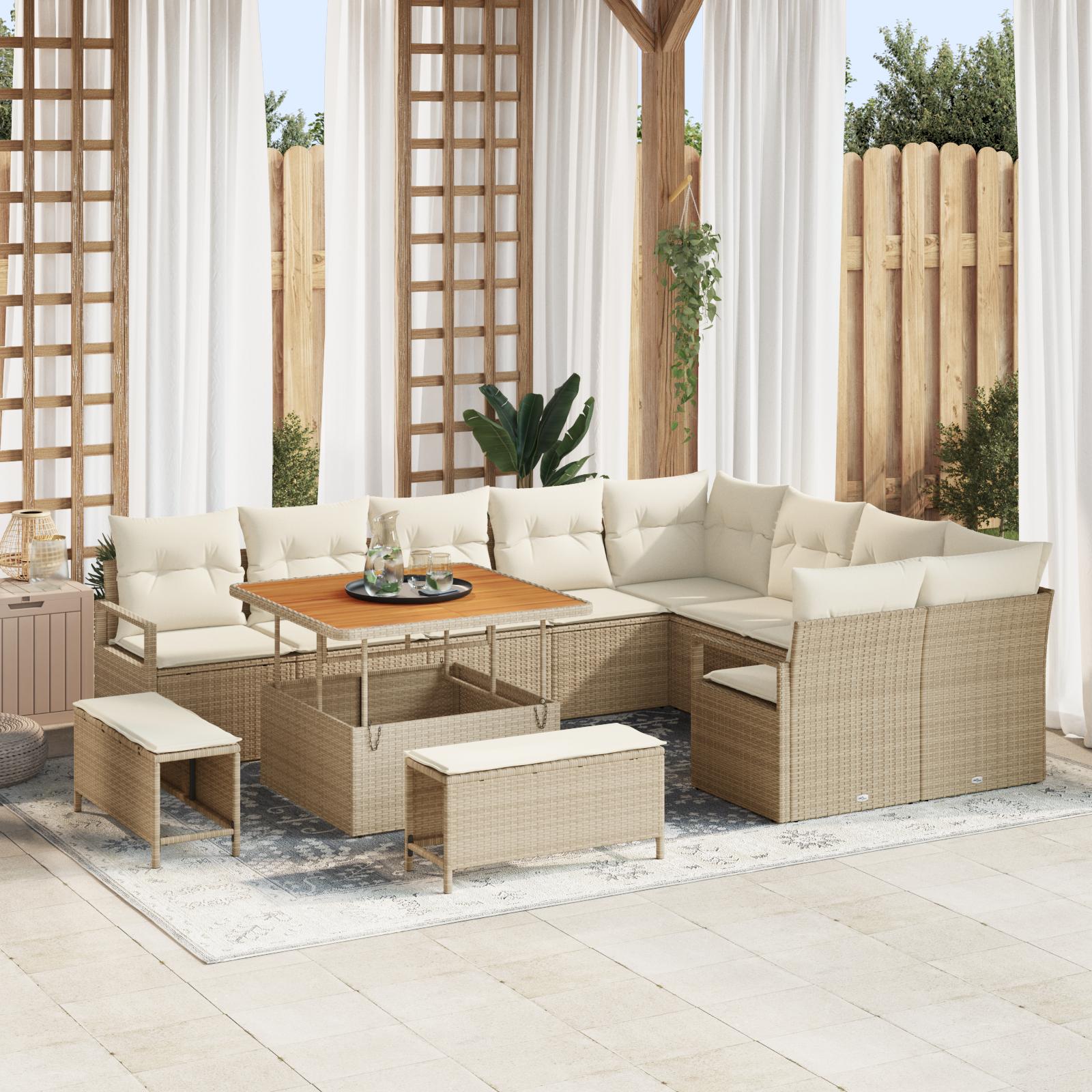Havesofa Sæt med pude 12 stk Beige og creme 100 x 100 x 71 cm