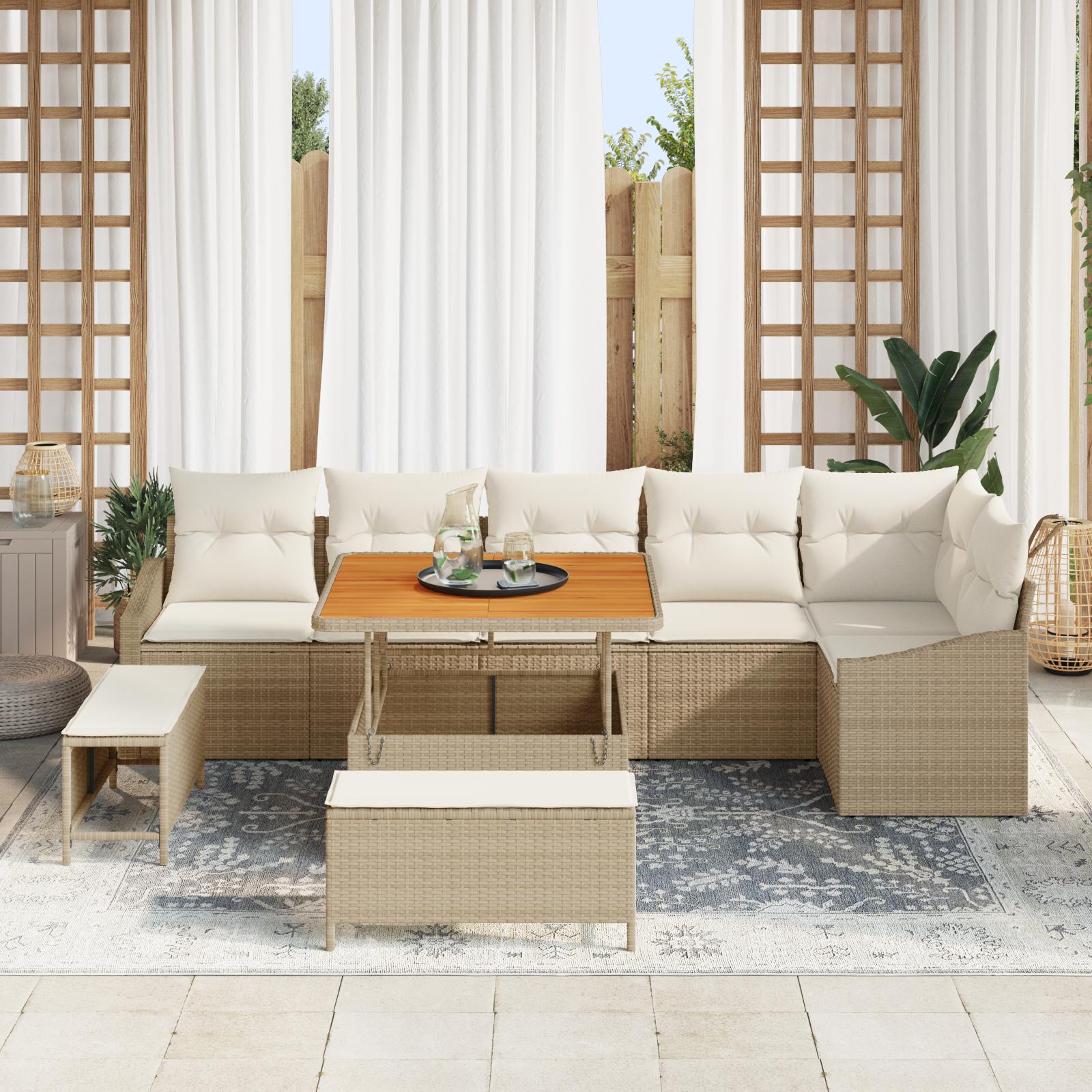 Havesofa Sæt med pude 9 stk Beige og creme 100 x 100 x 71 cm