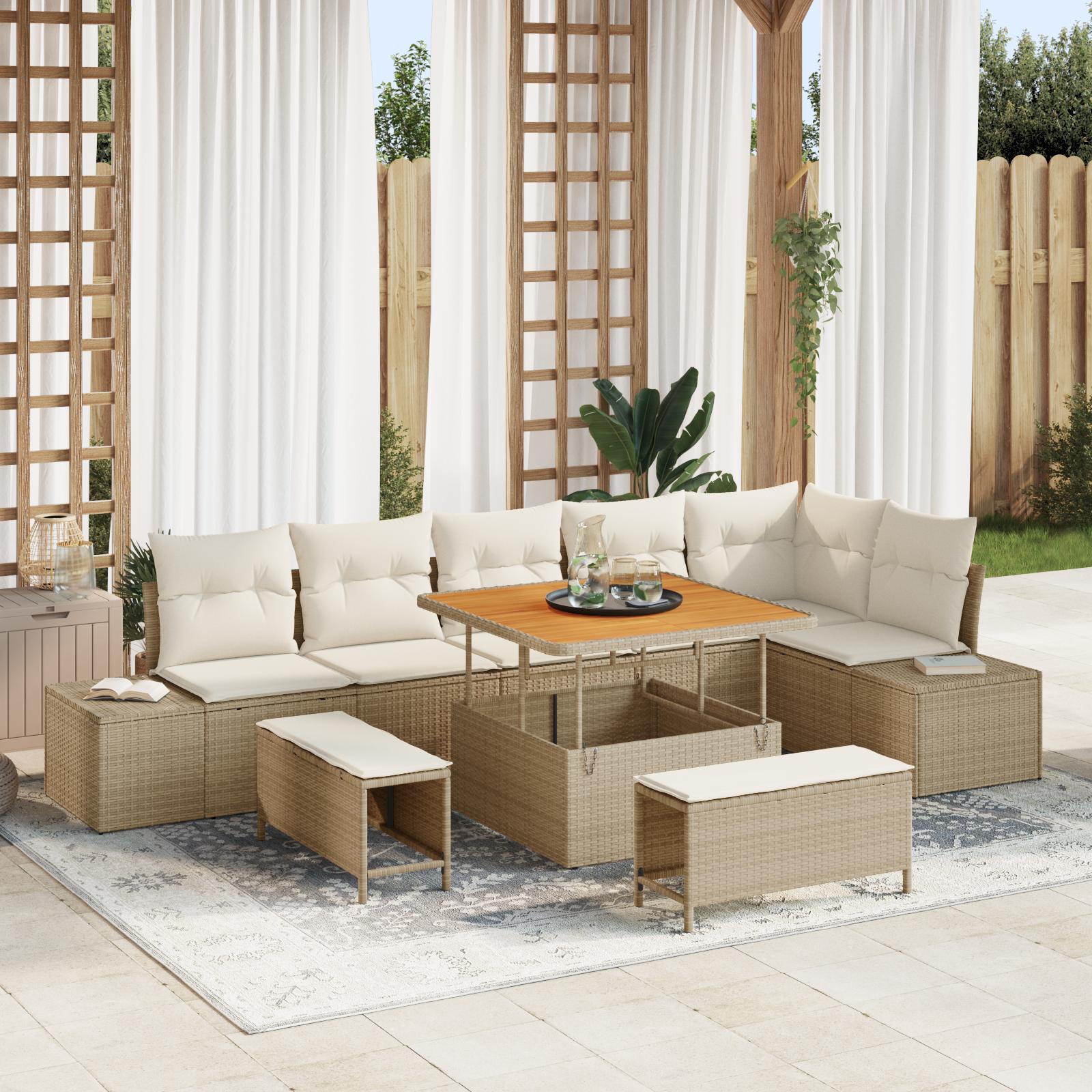 Havesofa Sæt med pude 9 stk Beige og creme 100 x 100 x 71 cm