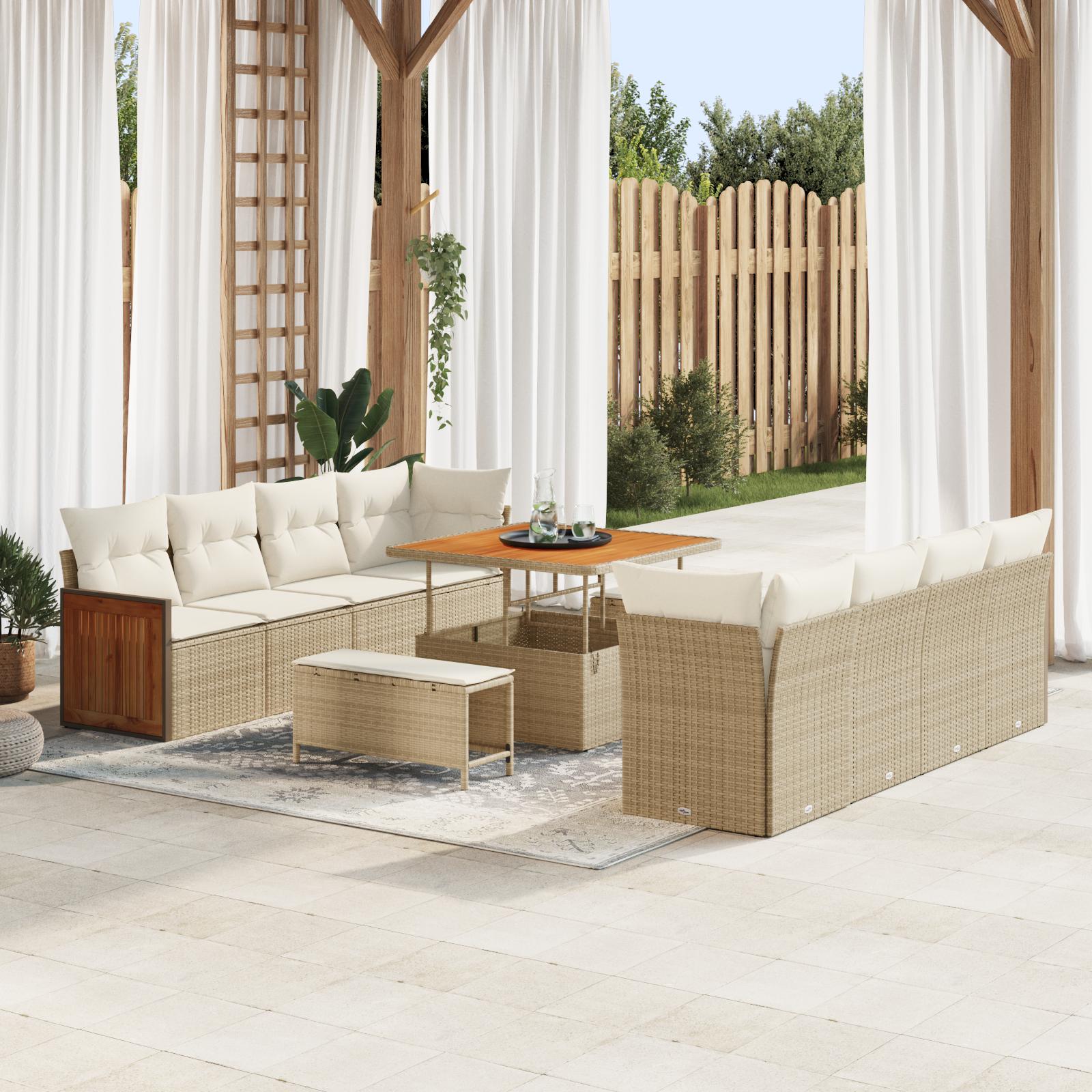Modulært havesofa sæt i polyrattan - beige/creme, 231 × 224 × 85 cm
