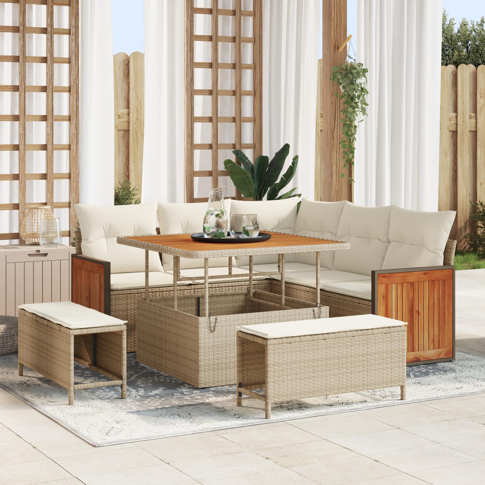 Havesofa Sæt 8 stk Beige og creme 100 x 100 x 71 cm polyrattan