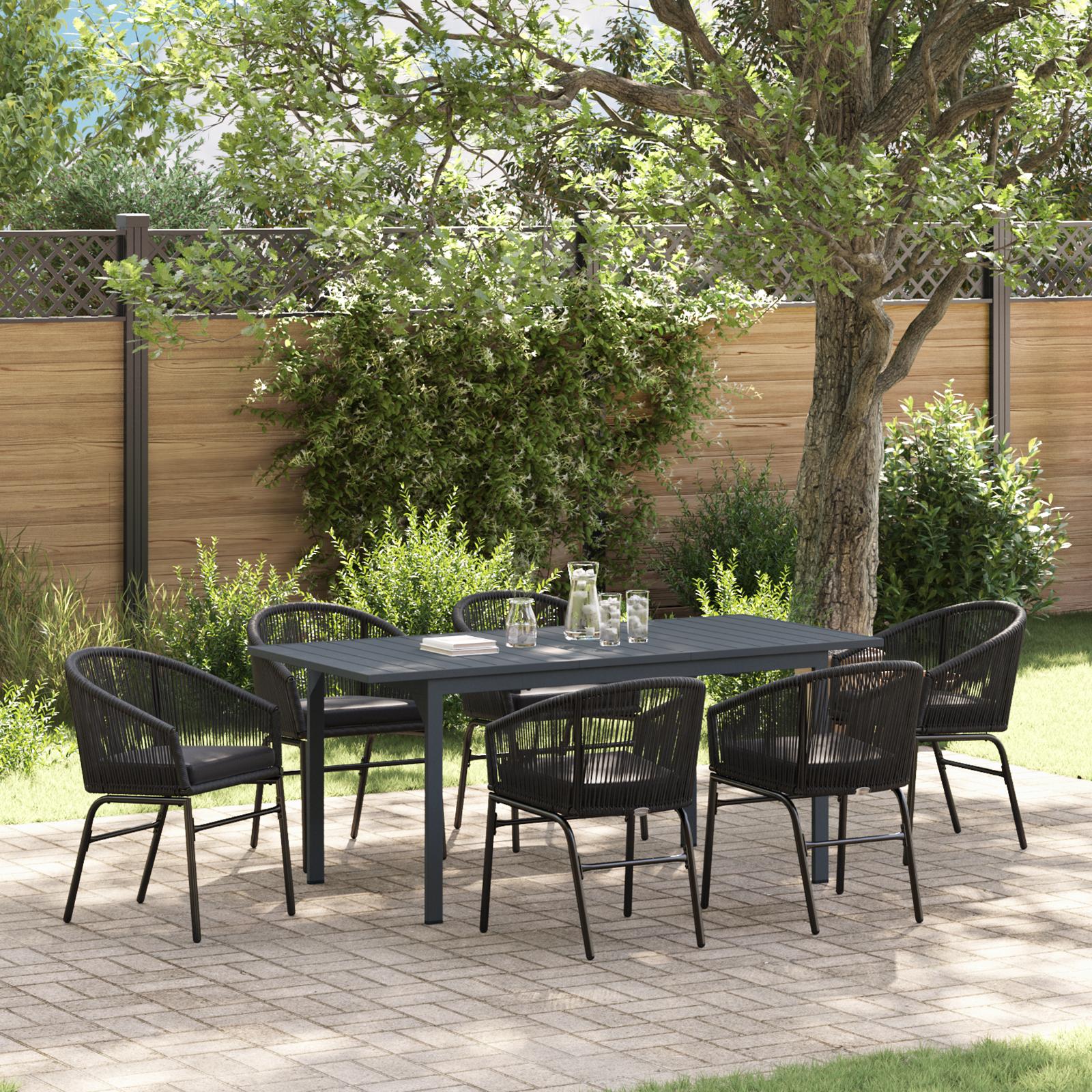 Have Spisebordssæt 7 stk Sort Poly rattan