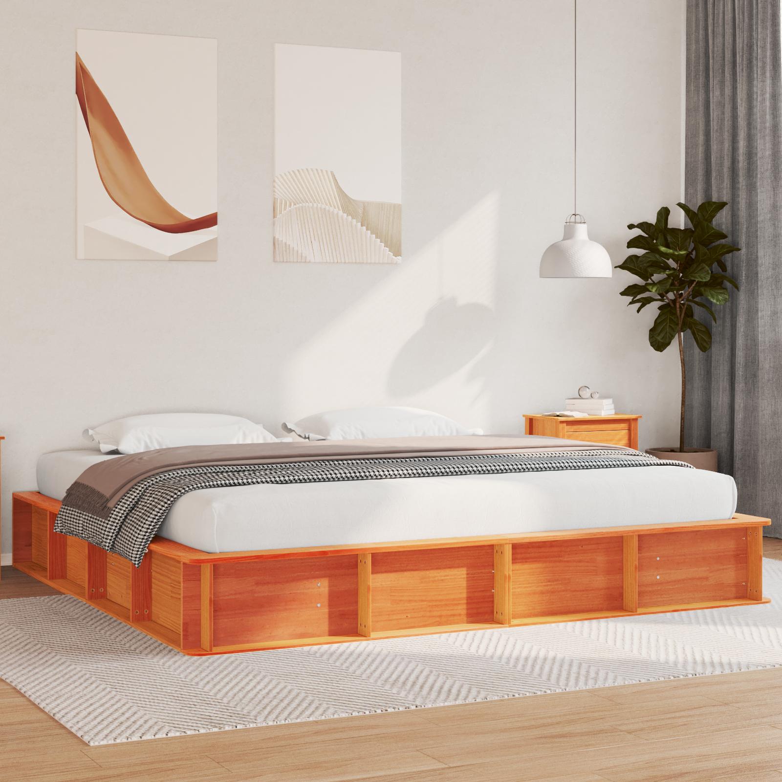 Sengestel i massivt fyrretræ - voks brun, 180 × 200 cm platform-seng