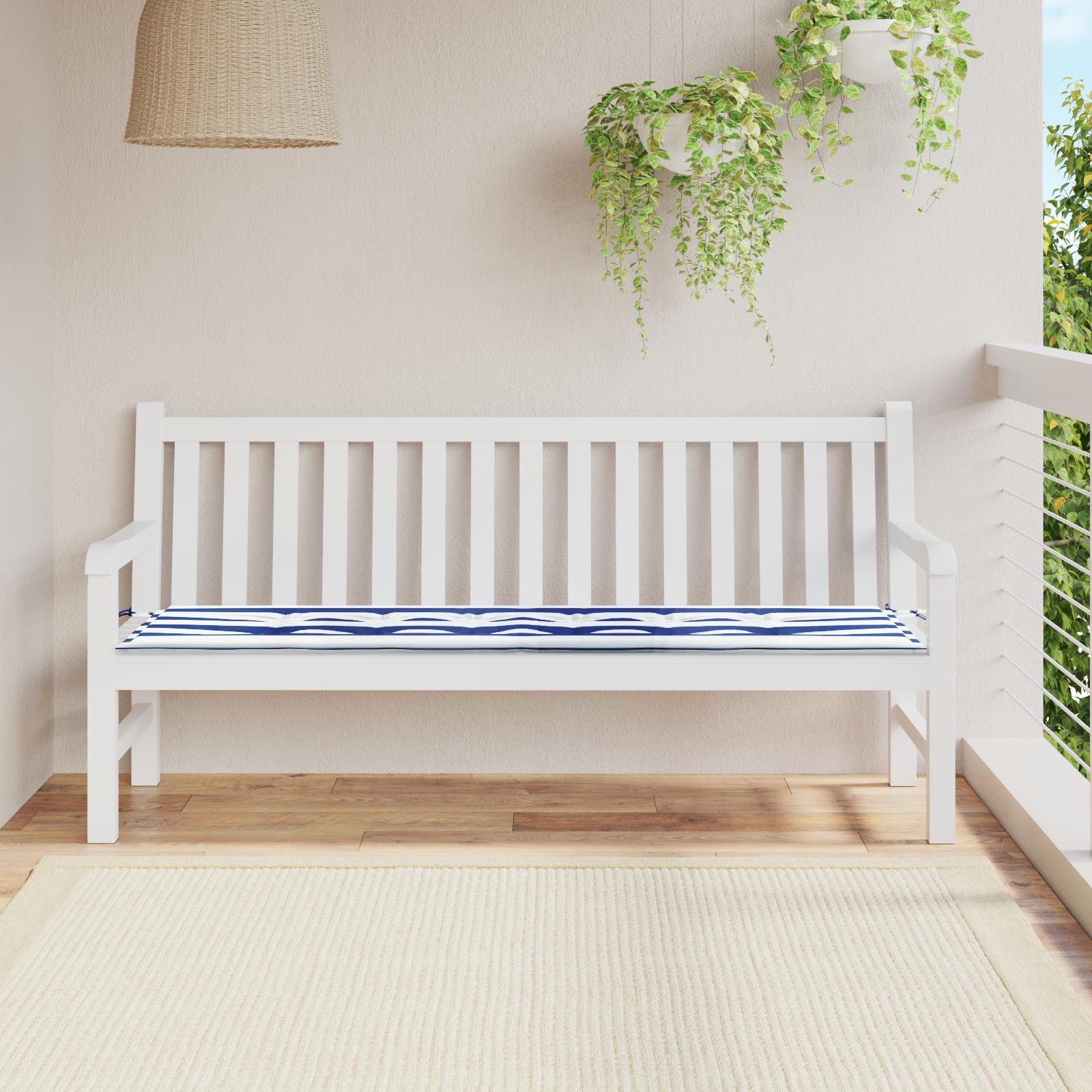 Havebænkpude Stribet Blå og hvid 180 x 50 x 4 cm Oxford stof billede